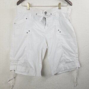 Khakis & Co Women's 12 Shorts white cotton pockets rivets drawstring waist/leg